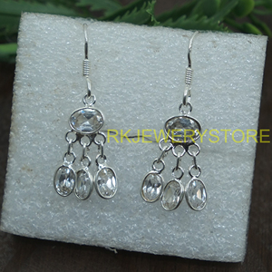 Pendientes colgantes de cuarzo de cristal natural, Plata de Ley 925, hechos a mano, estilo candelabro, estilo bohemio, vintage, joyería para mujer, regalo para hermana - Product Image 6
