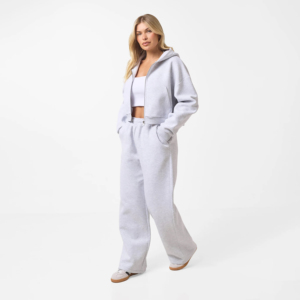 Women's Winter <b>Tracksuit</b> Set Heather <b>Grey</b> <b>Acid</b> <b>Wash</b> Solid 100% Cotton Hooded Drop Shoulder Relaxed Fit Full Length 2 in 1 Design - Product Image 6