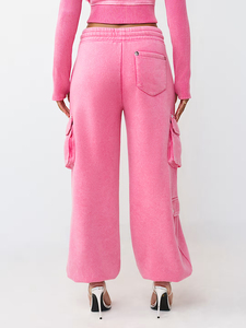 Pantalon cargo en jean délavé léger et respirant pour femme, taille haute, fermeture éclair, idéal pour les activités décontractées en extérieur - Vente en gros - Product Image 4