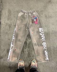 Pantalon de jogging ample vintage délavé pour homme, avec patch brodé et motif graphique, style streetwear, coupe large et épaisse, vente en gros - Product Image 1