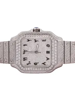 Montre à quartz avec cadran carré argenté, bracelet en moissanite, affichage de la date pour homme, idéale pour les fêtes et les mariages - Product Image 5