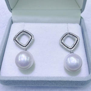 Pendientes Colgantes de Perlas de Agua Dulce Naturales de Zhuji, 11-12 mm, Redondos, Casi Impecables, con Corte Cuadrado, Plata, para Mujer - Product Image 2