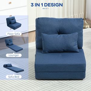 Poltrona Letto Convertibile Blu Scuro con Schienale Regolabile, Divano Pieghevole Imbottito Estensibile - Product Image 5