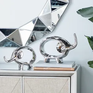 Gold Plated <b>Elephant</b> Figurine Set 2Pcs Modern Artistic Tabletop <b>Decor</b> for Living Room Housewarming Gift - Product Image 5