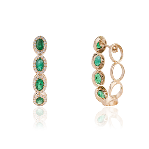 Pendientes de Aro Personalizados con Diseño Ovalado de Esmeralda y Diamantes de Corte Redondo, Oro Amarillo Puro de 14 Quilates, Bajo MOQ - Product Image 5