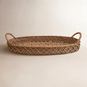 Plateau de service ovale en jonc de mer fait main, le plus vendu, avec poignées latérales, plateau de présentation écologique pour la décoration intérieure, fournisseur en gros - Product Image 1