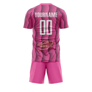 ชุดฟุตบอลสีชมพูแบบกำหนดเอง เสื้อฟุตบอลแขนสั้น พิมพ์ลายแบบซับลิเมชั่น ชื่อทีม ชื่อผู้เล่น - Product Image 5