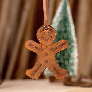 Custom Engraved Leather <b>Christmas</b> Ornaments Featuring Family Name & Festive Shapes With Leather Hanging Straps For Holiday Decor - Product Image 5