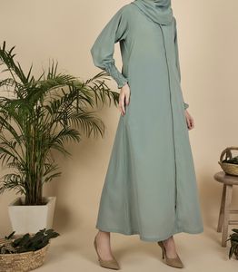 Moderna y Hermosa Abaya Estilo 2026, Ropa Islámica, Vestido Largo para Mujer Musulmana, Abierto por Delante, Poliéster, Cuello en V, Estampado Floral - Product Image 6
