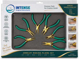 Juego de 6 Pinzas Profesionales para Hacer Joyas, Acabado Dorado, Mango Verde, Herramientas para Cortar Alambre, Hacer Lazos y Abalorios - Product Image 5