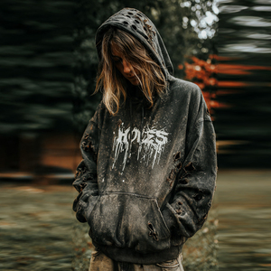 Vintage Distress Hoodie <b>Men</b> Windproof Drop Shoulder <b>Pullover</b> Hood Tops <b>Men's</b> Street Fashion Wear Windproof Hoodies <b>Men's</b> - Product Image 6