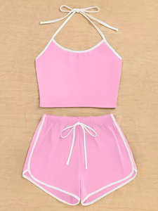 Ensemble de pyjama deux pièces décontracté européen et américain pour femme, dos nu, sexy, respirant, en Spandex/Coton, pour l'été et l'automne - Product Image 2