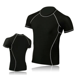Maillot de bain à manches courtes pour homme, noir, à séchage rapide, en polyester, haut de sport pour adulte - Product Image 1