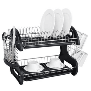 Scolapiatti Nero Multifunzionale a Doppio Strato con Ripiano per Ciotole, Piatti, Bacchette e Cucchiai - Product Image 1