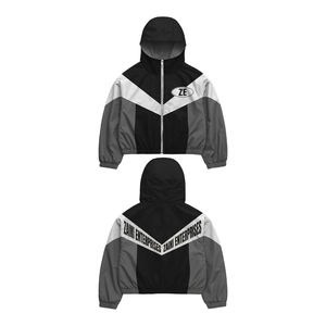 120 GSM Premium Polyester Taslon Windbreaker <b>Jacket</b> Black White <b>Grey</b> Color Block Panel Custom Heat Transfer Logo - Product Image 1