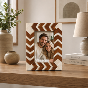 Handcrafted Chevron Bone Inlay Wooden Photo <b>Frame</b> Decorative Geometric Picture <b>Frame</b> for Tabletop & <b>Wall</b> Display Home Office - Product Image 3