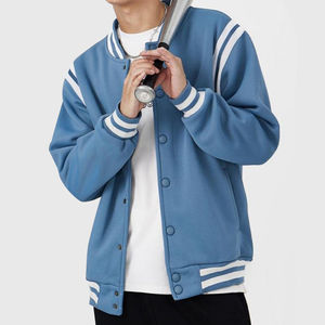Customized Varsity Jacket With <b>Button</b> Closure Regular Fit Solid Sporty Style For Autumn Wear Unisex Casual Knitted Polyester - Product Image 4