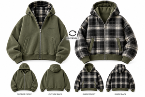 Veste à capuche réversible pour homme, à carreaux, zippée, oversize, streetwear d'hiver, vente en gros personnalisée - Product Image 4