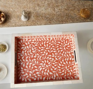 Plateau de service en os incrusté fait main, plateau décoratif en bois de luxe pour la maison, la table basse et la cuisine - Product Image 4