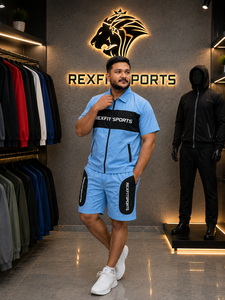 REXFIT SPORTS 2026 Conjunto Deportivo para Hombre, Azul Cielo, Algodón y Poliéster, Manga Corta, Chaqueta con Cierre Completo y Pantalones Cortos, Ropa Deportiva Casual - Product Image 5