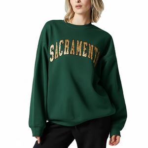 Hot Selling New Women's <b>Crewneck</b> Sweatshirt Oversized Drop Shoulder Crack Print Varsity Lettering Custom Fleece Winter <b>Sweaters</b> - Product Image 1