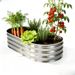 Kit de jardinière surélevée ovale en métal galvanisé pour légumes, fleurs et herbes avec bordure en caoutchouc sécurisée - Product Image 1