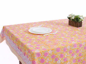 Hand Block Floral Printed Cotton Table Cover Sage and Russian Green Peanut Brown Round <b>Tablecloth</b> Table Cover Linen Set - Product Image 2