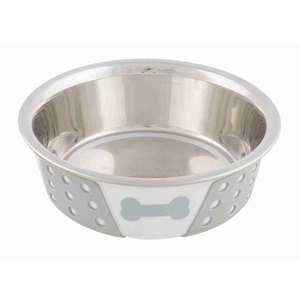 Ciotola per Animali Domestici in Acciaio Inox e Silicone 0,4l Bianco Grigio con Design a Osso per Cani - Product Image 1