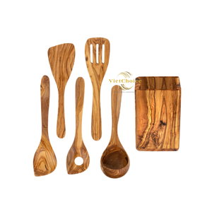 Juego de utensilios de cocina de madera natural, ecológicos, para uso doméstico y en restaurantes. - Product Image 5