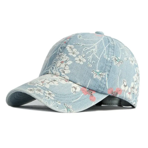 Spring Denim Flower Print Baseball <b>Cap</b> Adjustable Outdoor Snapback Hats for Men and <b>Women</b> - Product Image 2