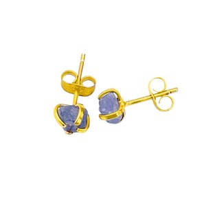 Natural Tanzanite Crystal <b>Stud</b> <b>Earrings</b> Raw Gemstone Gold Plated Fashion Jewelry for Women - Product Image 1