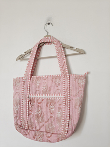 For Floral Pattern <b>Medium</b> <b>Size</b> Shoulder <b>Bag</b> Double Handles Zipper Closure Cotton Material Beach Tote Daily Use - Product Image 4