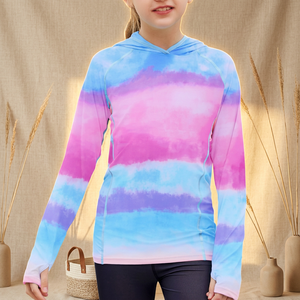 เสื้อเชิ้ตป้องกันแสงแดดมีฮู้ดแขนยาวสำหรับเด็กผู้หญิง UPF50+ สีไล่ระดับ โพลีเอสเตอร์ 100% เสื้อคลุมป้องกันรังสียูวี - Product Image 5