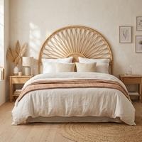 Nouvelle Tête de Lit Moderne Minimaliste en Rotin Sunrise Loop, Cadre de Lit en Bois Écologique Marron, Rembourrage en Microfibre, Boîte Personnalisée pour Chambre à Coucher