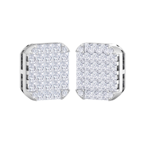 Pendientes de tuerca de oro blanco de 14K de primera calidad con diamantes de corte princesa, diseño geométrico rectangular con micro pavé, para hombre - Product Image 3