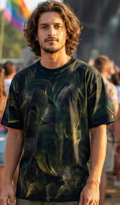 T-shirt en coton noir premium pour homme, imprimé abstrait, motif artistique peint à la main avec des traits de pinceau, pour un style décontracté et urbain - Product Image 6