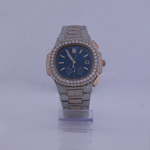 Montre de luxe pour homme avec diamants, bracelet en acier inoxydable, mouvement à quartz analogique, boîtier carré de 43 mm, fermoir déployant, chronographe - Product Image 1