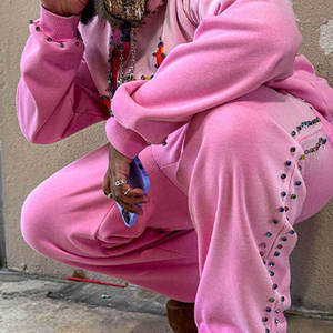 Stylish <b>Sparkly</b> Rhinestone Tracksuit for Women Slim Fit Rhinestone Hoodie and Pants <b>Set</b> Comfortable Trendy Streetwear <b>Two</b> <b>Piece</b> - Product Image 6