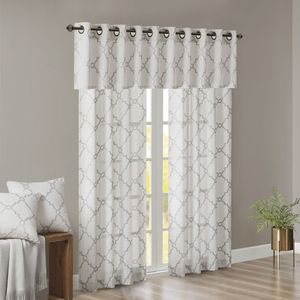 Ivory/Grey Fretwork Print <b>Grommet</b> Top Window Valance 50x18" <b>Curtains</b> & Valances - Product Image 4