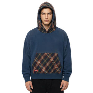 Sweat-shirt à capuche surdimensionné pour homme, design patchwork à carreaux, en coton polaire, décontracté, pour l'automne - Product Image 1