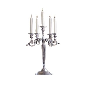 Elegant Silver 5-Arm Metal <b>Candelabra</b> Tall Polished Aluminum Wedding & Event Centerpiece Classic Home Dining Table Decor - Product Image 4