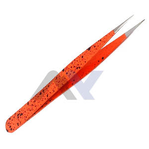 Pince à épiler pour extensions de cils de haute qualité, orange et noire, en acier inoxydable, pour maquillage et pose de cils - Product Image 1