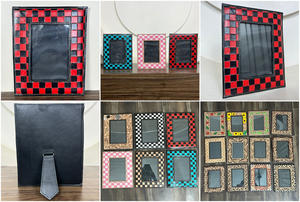 Luxury Western <b>Black</b> & Red Checkerboard Pattern <b>Photo</b> <b>Frame</b> Hand Tooled Genuine Leather Creative Design for Home Office Decor - Product Image 2