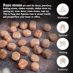Juego de Piedras Rúnicas Pulidas de Piedra Lunar Melocotón Natural, 25 Piezas, Grabadas con Futhark, Forma Irregular, Estilo Religioso REIKI, Adivinación - Product Image 4
