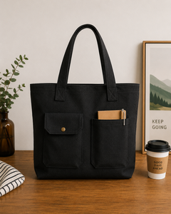 Bolsa de Lona de Color Sólido, Estilo Minimalista, Abertura Abierta, para Playa, Viajes, Compras, Uso Diario, Todas las Temporadas, Negra - Product Image 1