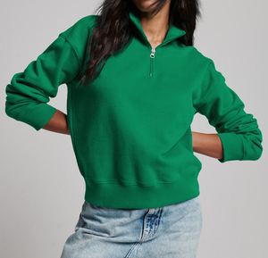 100% Cotton Fleece Loose Oversized Crew Neck Streetwear <b>Half</b> <b>zip</b> New Design Autumn Winter <b>Women</b> Cropped <b>Sweatshirt</b> - Product Image 3