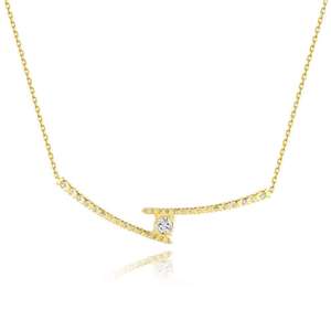 Wholesale 925 <b>Silver</b> 10K/14K <b>Solid</b> Gold Round Lab Grown Diamond Split Curved Diamond Bar <b>Necklace</b> for Women Statement Jewelry - Product Image 5