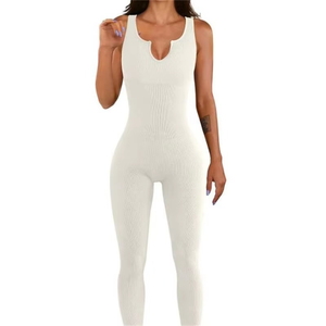 Mono de punto blanco sin mangas para mujer, cuello en V, cintura alta, sexy, para club, primavera-verano, largo completo, ajustado - Product Image 1