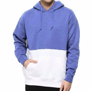 Sweat-shirt à capuche color block pour homme, coupe oversize, en molleton de coton, décontracté, blanc et bleu, avec poches, collection automne - Product Image 1
