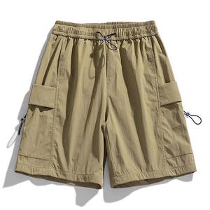 Shorts en nylon beige et marron contrastant pour femme, taille élastique, décontracté, été, sport, vêtements de détente, personnalisé par le fabricant - Product Image 3